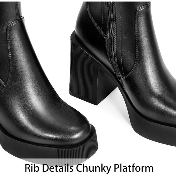 Platform Knee High Boots Chunky High Heel Black Gogo Boot Side Zipper - Picture 4 of 7